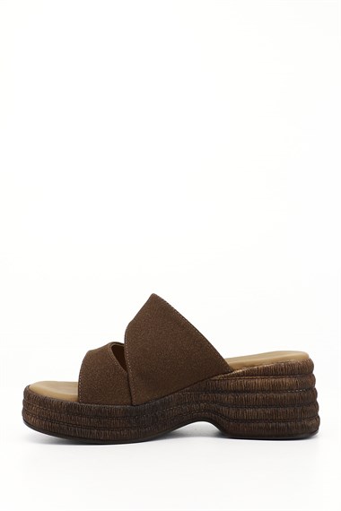 Kadın Kahve Süet Dolgu Topuklu Terlik
