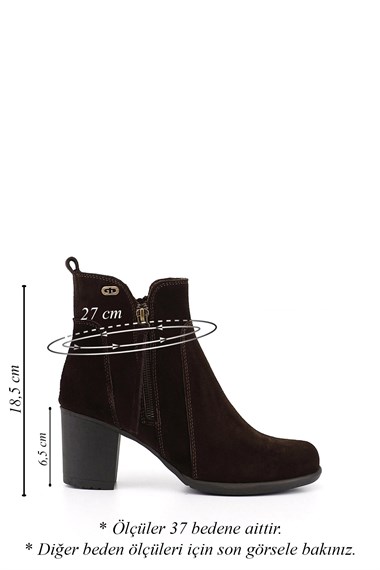 Womens Coffee Suede Zip-Up Chunky Heel Genuine Leather Boots
