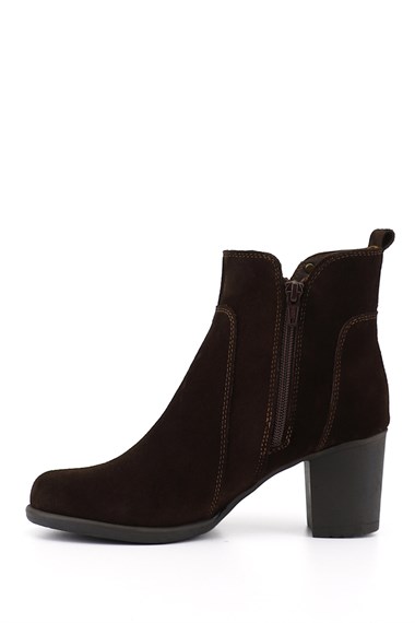 Womens Coffee Suede Zip-Up Chunky Heel Genuine Leather Boots