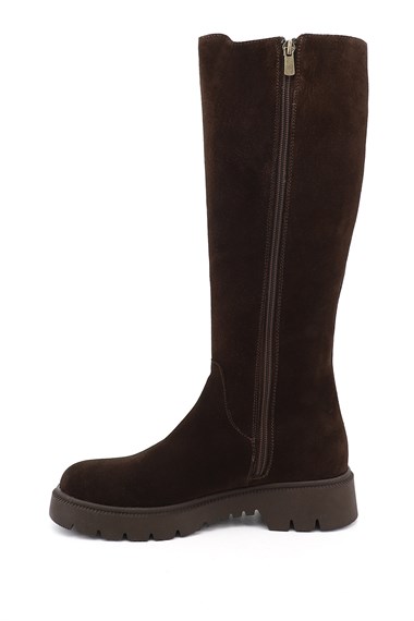 Womens Brown Suede Zippered Rubber Sole Genuine Leather Boots
