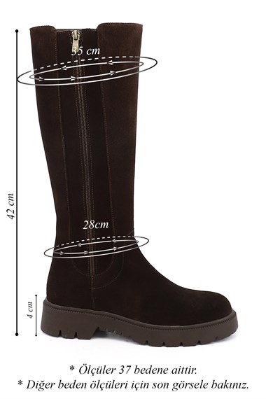 Womens Brown Suede Zippered Rubber Sole Genuine Leather Boots