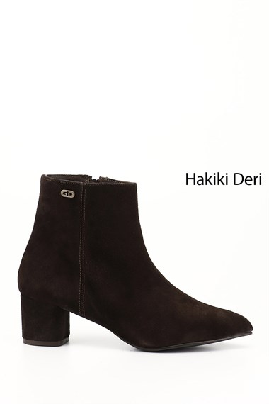 Kadın Kahve Süet Fermuarlı Sivri Burun Hakiki Deri Bot