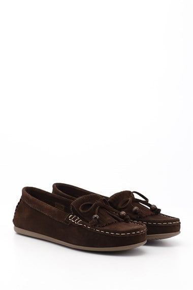 Kadın Kahve Süet Fiyonklu Hakiki Deri Comfort Loafer