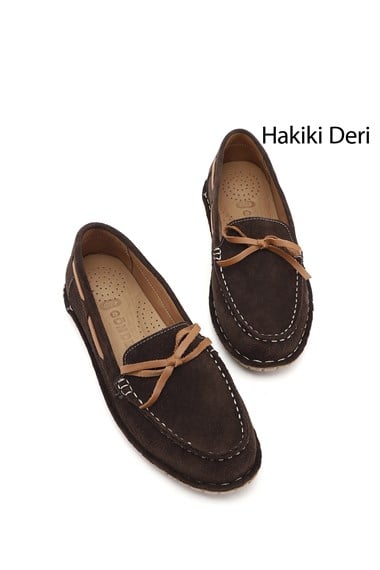 Kadın Kahve Süet Fiyonklu Hakiki Deri Comfort Loafer
