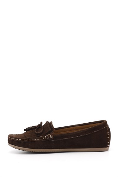 Kadın Kahve Süet Fiyonklu Hakiki Deri Comfort Loafer