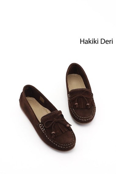 Kadın Kahve Süet Fiyonklu Hakiki Deri Comfort Loafer