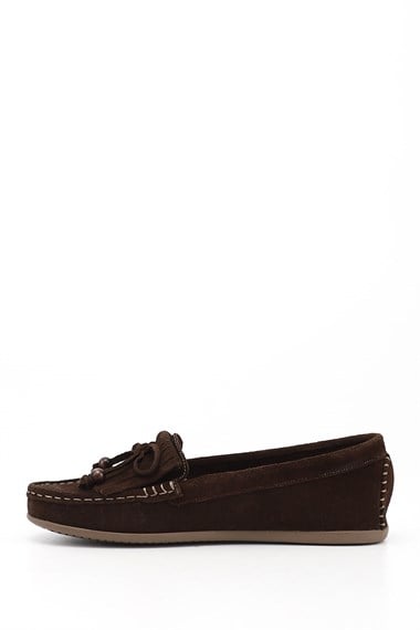 Kadın Kahve Süet Tokalı Rok Hakiki Deri Comfort Loafer