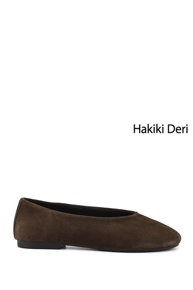 Kadın Kahve Süet Hakiki Deri Babet