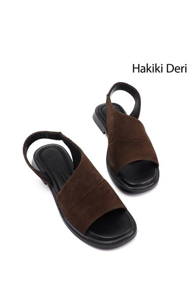 Kadın Kahve Süet Hakiki Deri Sandalet