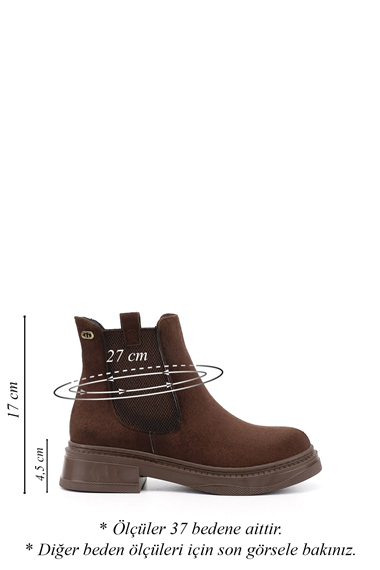 Womens Brown Suede Thick Heeled Chelsea Boots