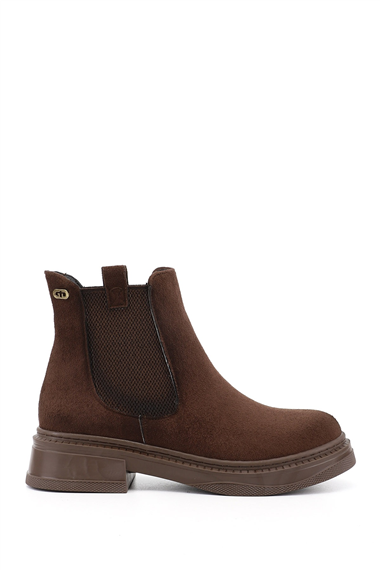 Womens Brown Suede Thick Heeled Chelsea Boots