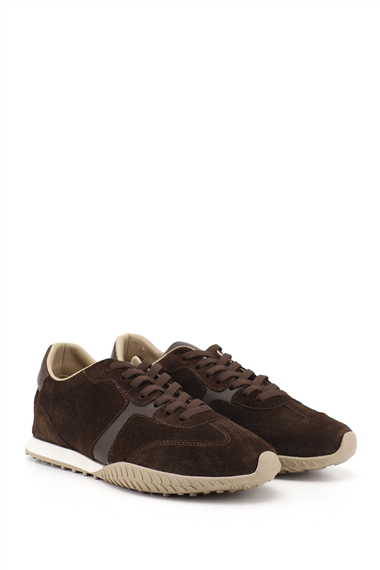 Kadın Kahve Süet Lastik Bağcıklı Hakiki Deri Sneaker