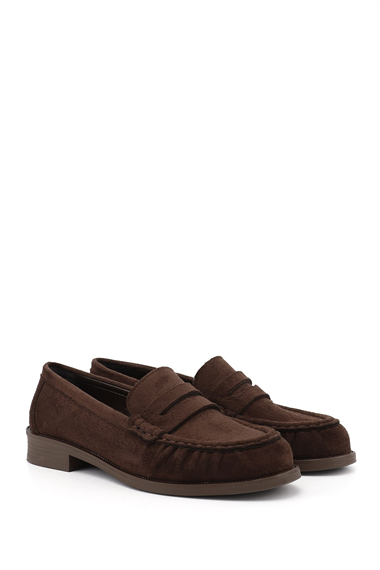 Kadın Kahve Süet Loafer Ayakkabı