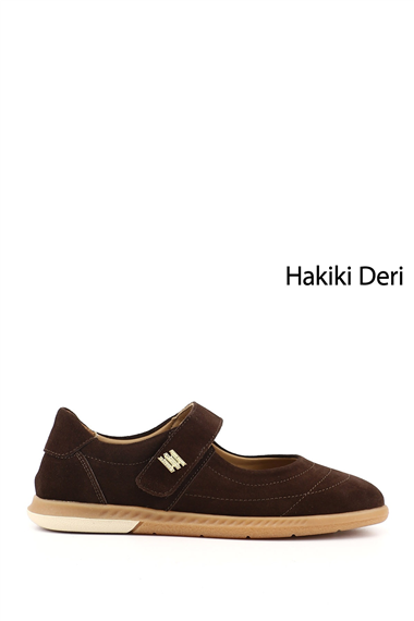 Womens Brown Suede Mary Jane Genuine Leather Ballet Flats