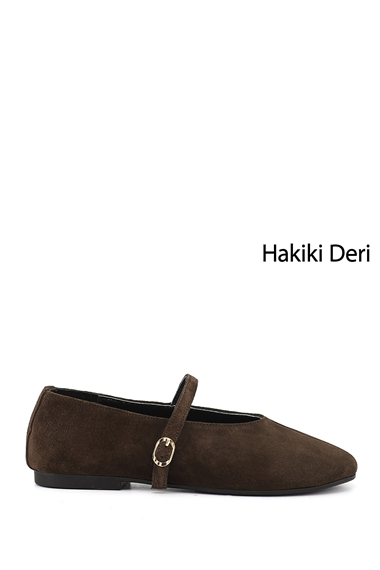 Kadın Kahve Süet Mary Jane Hakiki Deri Babet