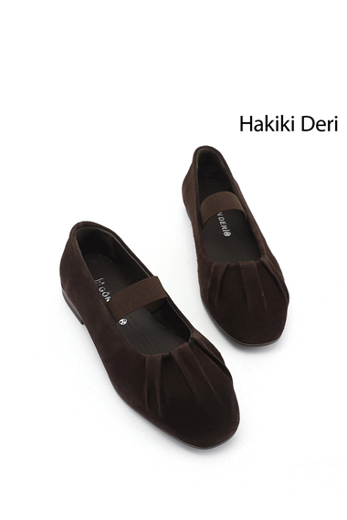 Kadın Kahve Süet Mary Jane Hakiki Deri Babet