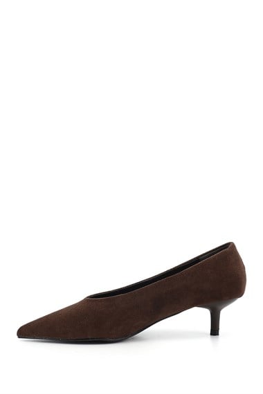 Kadın Kahve Süet Sivri Burun İnce Topuklu Stiletto