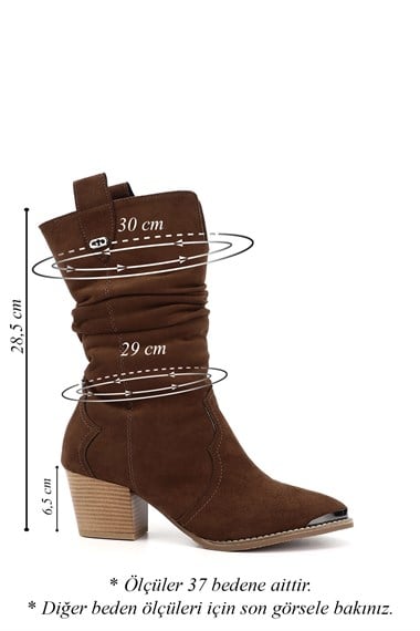 Womens Brown Suede Pointed Toe Thick Heel Cowboy Boots