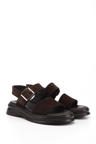 Womens Brown Suede Buckled Strappy Genuine Leather Sandals
