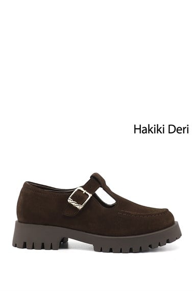 Kadın Kahve Süet Tokalı Hakiki Deri Ayakkabı