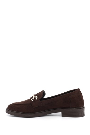 Kadın Kahve Süet Tokalı Loafer Ayakkabı