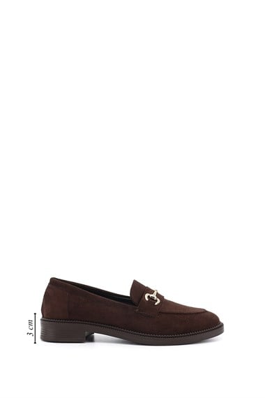 Kadın Kahve Süet Tokalı Loafer Ayakkabı