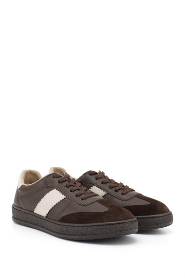 Womens Brown Lace-up Genuine Leather Sneaker
