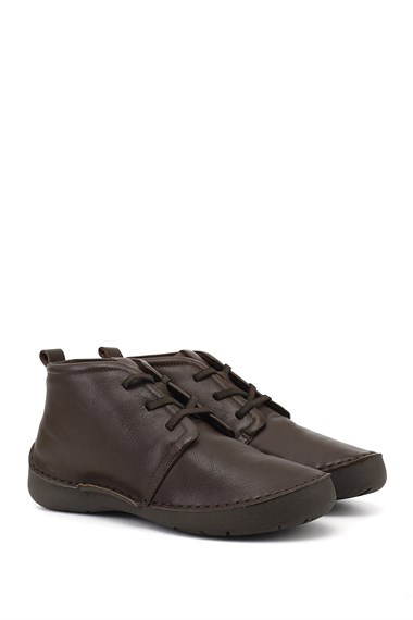 Womens Brown Laced Genuine Leather Comfort Boot