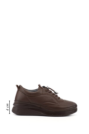 Kadın Kahverengi Bağcıklı Hakiki Deri Sneaker