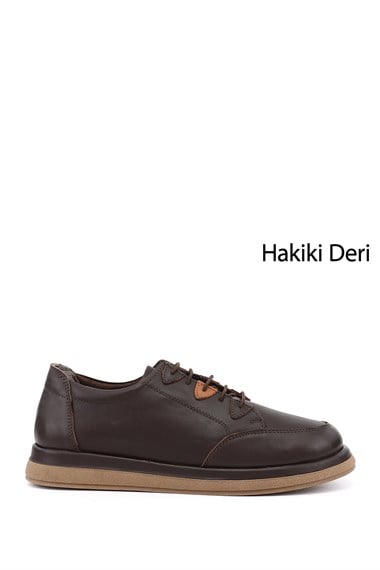 Kadın Kahverengi Bağcıklı Hakiki Deri Ayakkabı