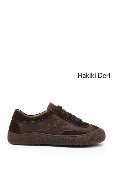 Kadın Kahverengi Bağcıklı Hakiki Deri Sneaker