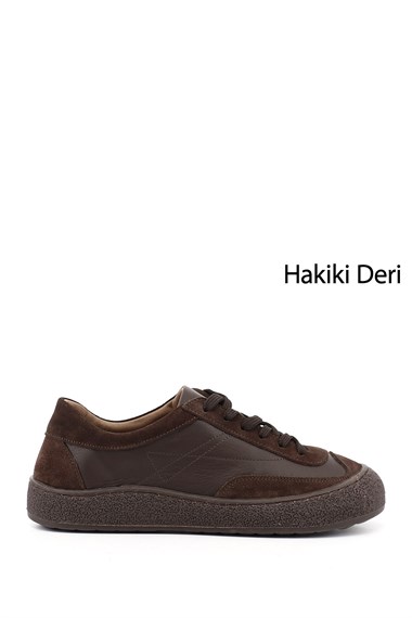 Kadın Kahverengi Bağcıklı Hakiki Deri Sneaker