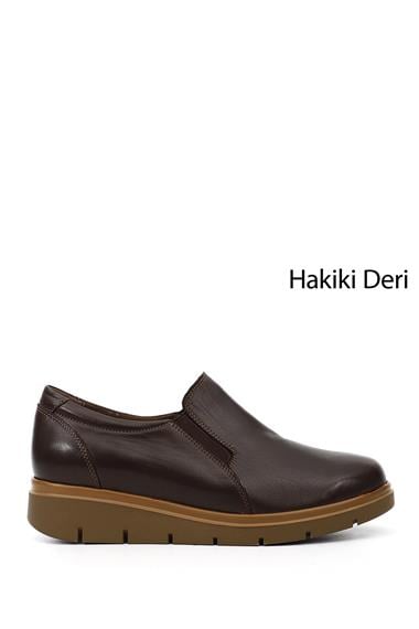 Kadın Kahverengi Dolgu Taban Hakiki Deri Ayakkabı
