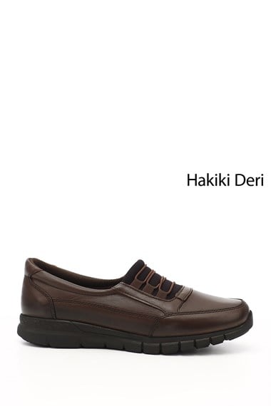 Kadın Kahverengi Dolgu Taban Hakiki Deri Comfort Ayakkabı