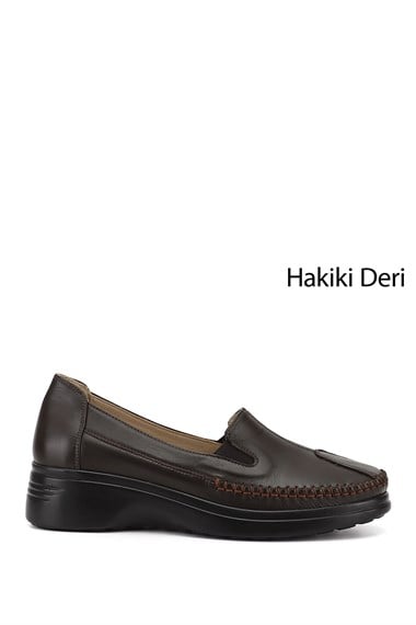 Kadın Kahverengi Dolgu Taban Hakiki Deri Comfort Ayakkabı