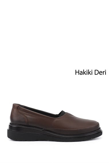 Kadın Kahverengi Dolgu Taban Hakiki Deri Ayakkabı