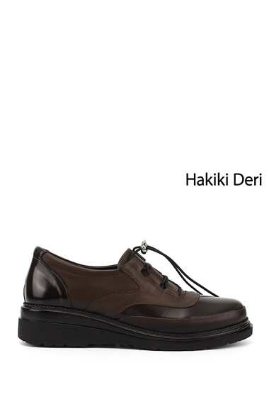 Kadın Kahverengi Dolgu Taban Hakiki Deri Ayakkabı