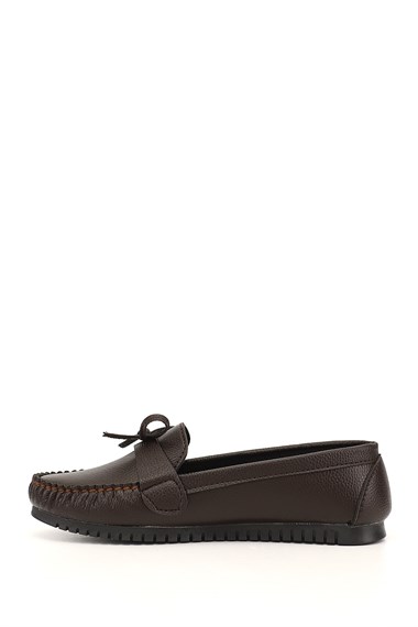 Womens Brown Flat Sole Bow Detailed Ballet Flats