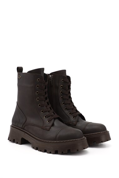 Womens Brown Zip-Up Chunky Heel Combat Boots