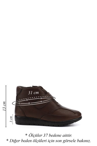Womens Brown Zippered Genuine Leather Boots with Bone Protrusion