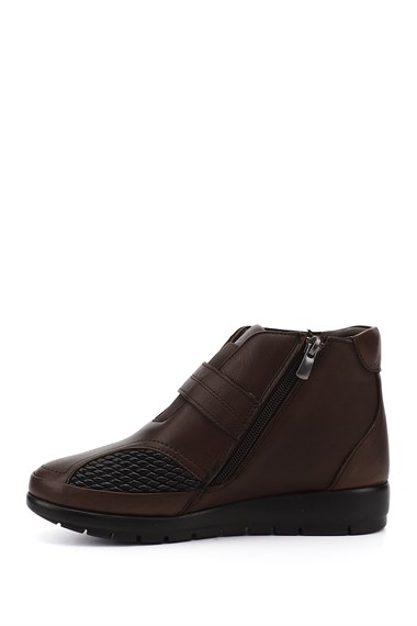 Womens Brown Zippered Genuine Leather Boots with Bone Protrusion