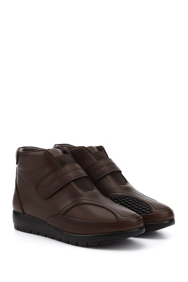 Womens Brown Zippered Genuine Leather Boots with Bone Protrusion