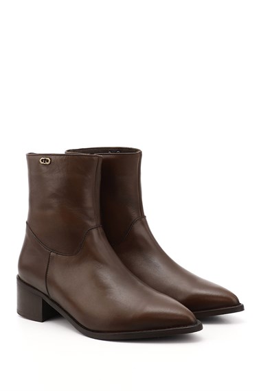 Womens Brown Zip-Up Pointed Toe Genuine Leather Boots