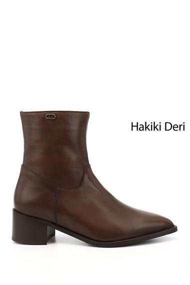 Womens Brown Zip-Up Pointed Toe Genuine Leather Boots