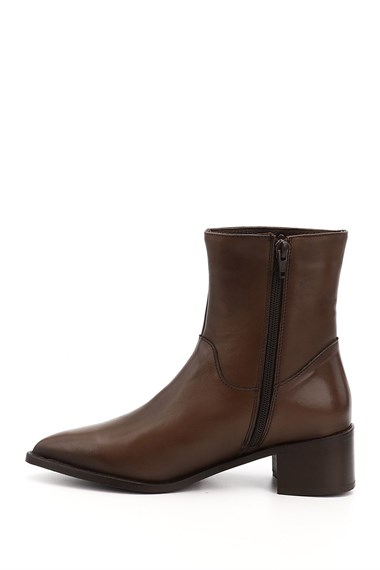 Womens Brown Zip-Up Pointed Toe Genuine Leather Boots
