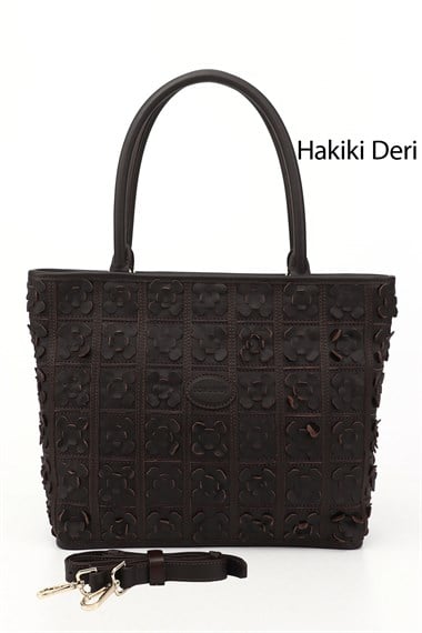 Kadın Kahverengi Hakiki Deri El ve Omuz Çantası