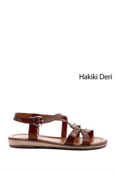 Kadın Kahverengi Hakiki Deri Sandalet