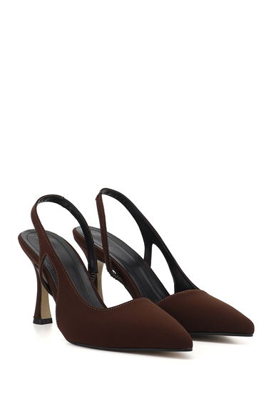 Womens Brown İnce Heeled Open Back Shoes