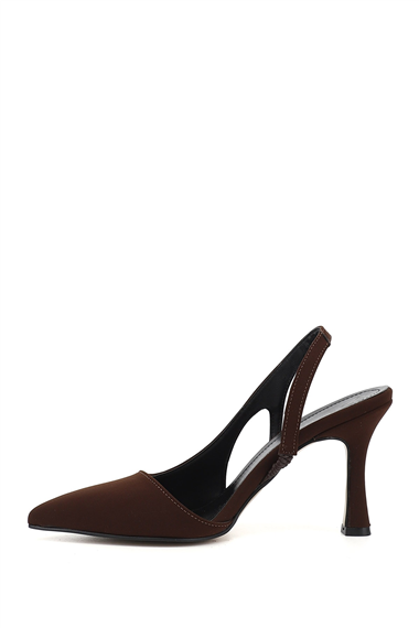Womens Brown İnce Heeled Open Back Shoes