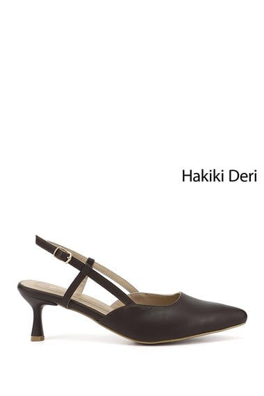 Kadın Kahverengi İnce Topuklu Arkası Açık Hakiki Deri Ayakkabı